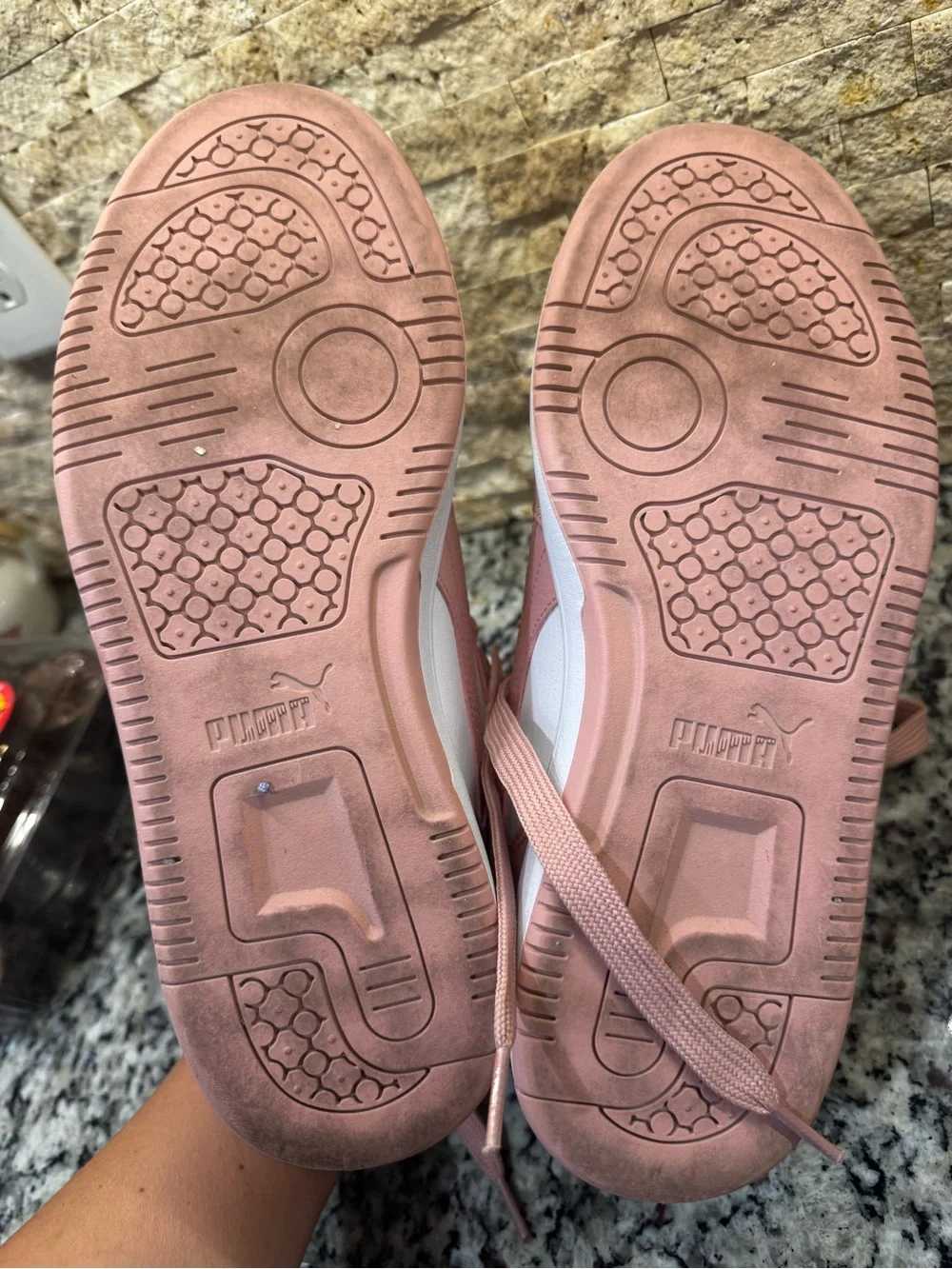 PUMA women’s size 9 Pink and White High-Top Sneakers with bling